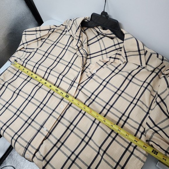 Zara Plaid Size Medium Tie Back Shirt Top Blouse Button Front Tan Gray womens - Picture 7 of 12